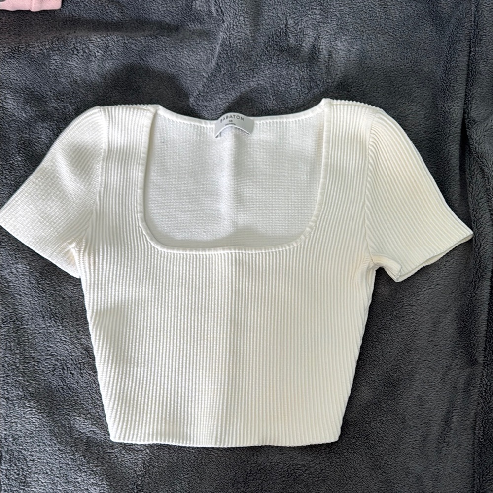 Aritzia Babaton White Ribbed Crop Top